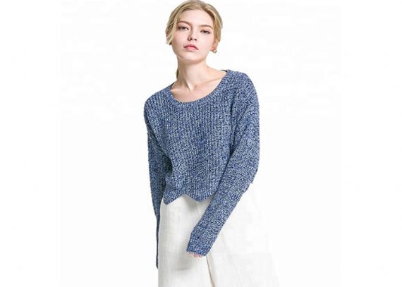 Round Neck Irregular Knitted Sweater for Women - 11202539