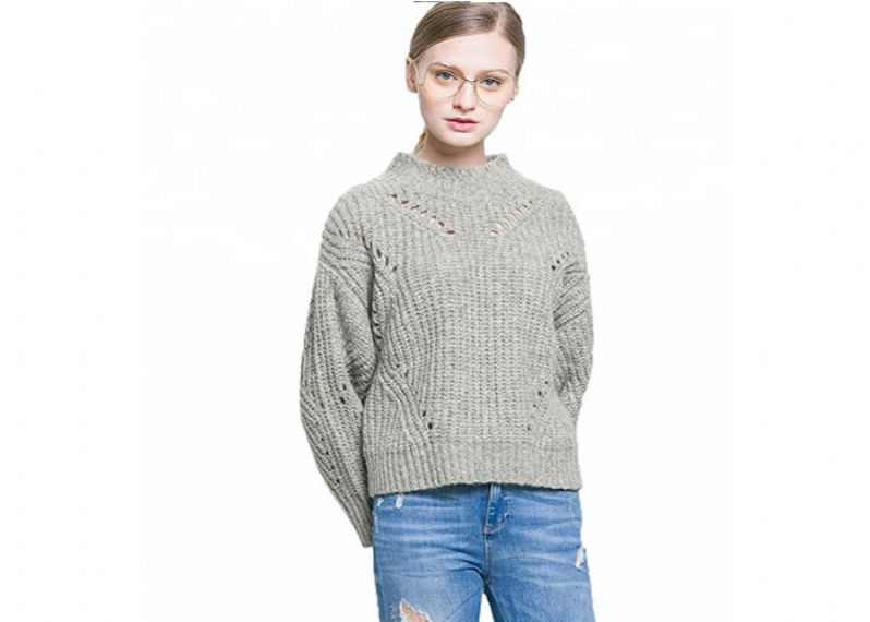 Hollow Design Loose Knitted Round Neck Pullover Sweater For Women - 11202546