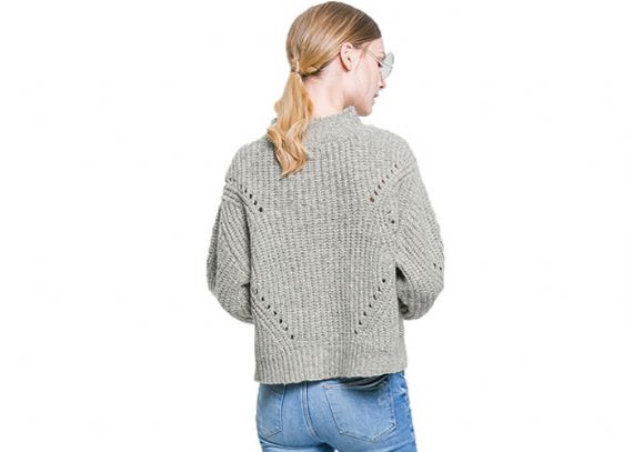 Hollow Design Loose Knitted Round Neck Pullover Sweater For Women - 11202546