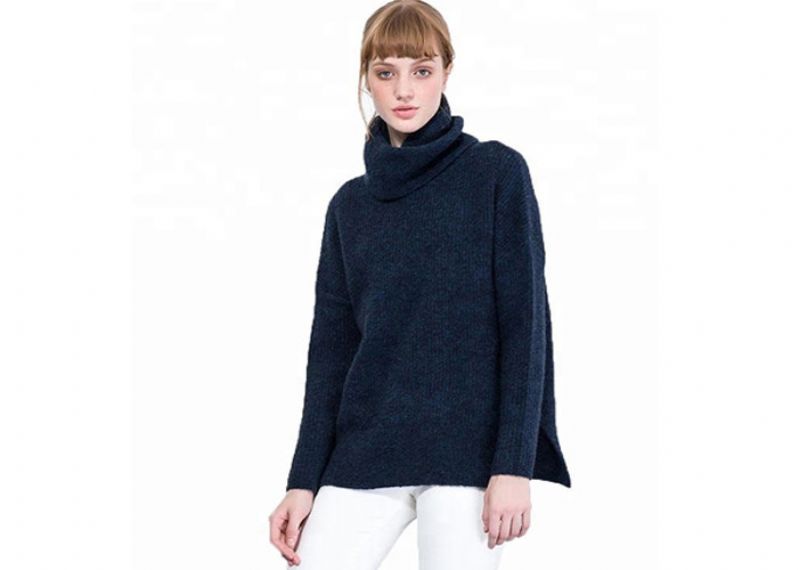 Oversized High Neck Black Pullover Sweater Women's Regular Dry Cleaning - 11202552