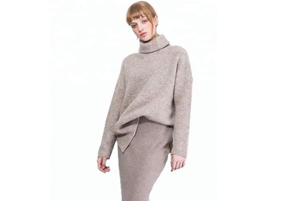 Oversized High Neck Black Pullover Sweater Women's Regular Dry Cleaning - 11202552