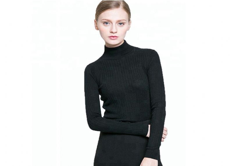 British Style Turtle Neck Jumper Womens , Black Pullover Sweater Anti Static - 11202554