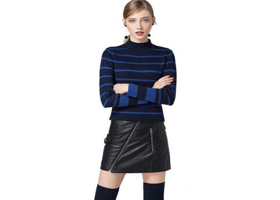 Rib Long Sleeve Womens Knit Sweater Round Neck Stripe Knitted Pullover Style - 11202586