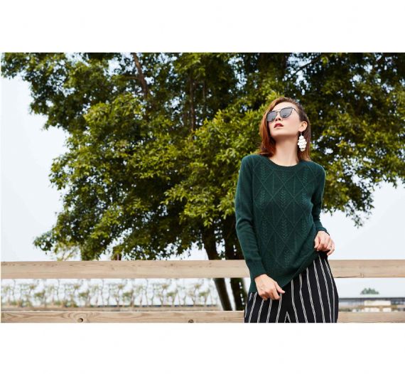 Tailored Jacquard Pattern O Neck Cashmere Sweater Womens Anti - Pilling Breathable - 11272353