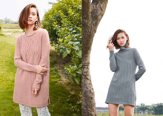 Warm Style Tailored Elegant Rib Custom Sweaters Bespoke Long Cashmere Dress - 11610934