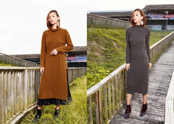 Warm Style Tailored Elegant Rib Custom Sweaters Bespoke Long Cashmere Dress - 11610934