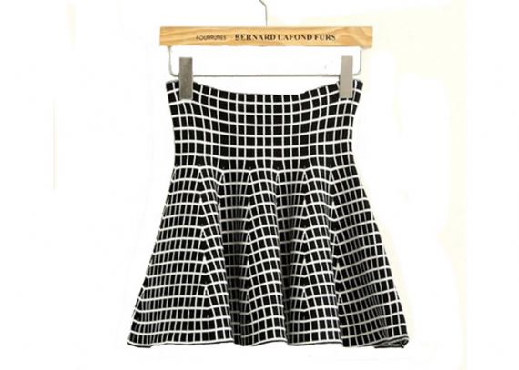 High Waist Grid Pattern Girls Skater Skirt / Fashionable Plaid Mini Skirt - 11612198
