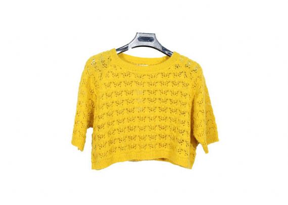 Loose Short Sleeve Round Neck Yellow Womens Knit Sweater For Spring And Autumn - 12092359