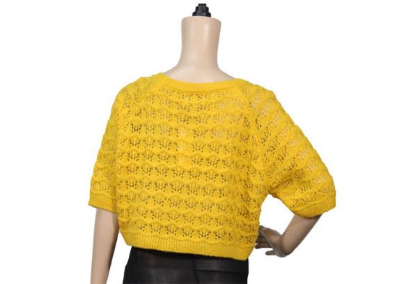 Loose Short Sleeve Round Neck Yellow Womens Knit Sweater For Spring And Autumn - 12092359