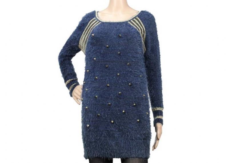 Pure Feather Yarn Rivet Soft Fuzzy Long Cozy Womens Knit Sweater Soft Hand Feel - 12099862