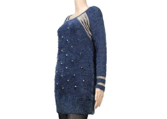 Pure Feather Yarn Rivet Soft Fuzzy Long Cozy Womens Knit Sweater Soft Hand Feel - 12099862