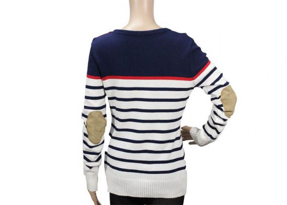 Classic Striped Womens Knit Sweater Slim Fit Crew Neck Button Up For Ladies - 12102796