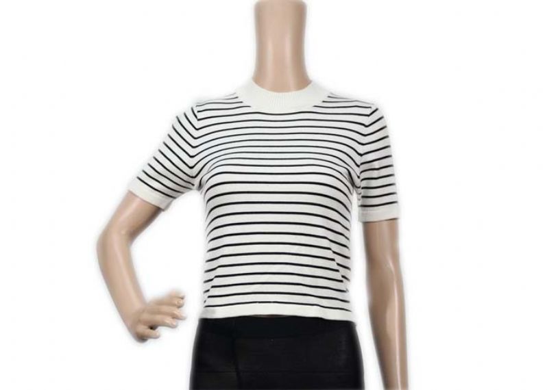 Computer Womens Knit Sweater Black And White Striped Cool T - Shirt Short Sleeve - 12103528