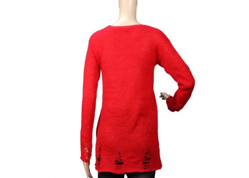 Red Long Womens Knit Sweater Reindeer Head Pattern Christmas Pullover For Spring - 12103934