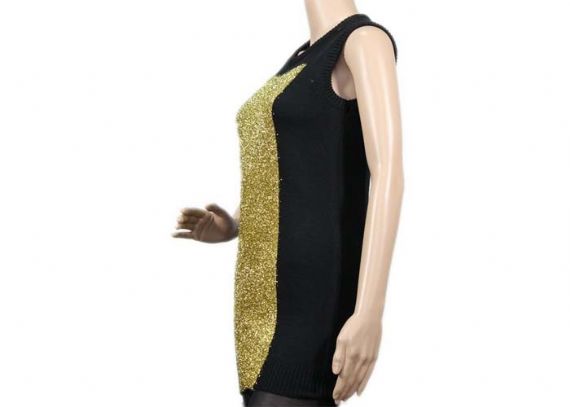Black Gold Color Sleeveless Womens Knit Sweater Vest , Long Ladies Sweater Vest - 12105322
