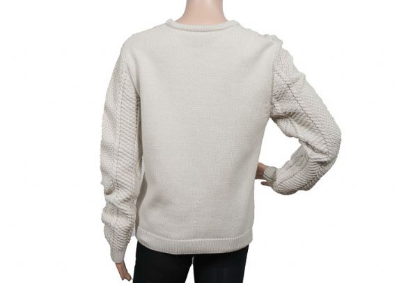 White Cable Round Neck Women Sweater Pure Cotton Thick 9 Gauge Knitted For Winter - 12320423