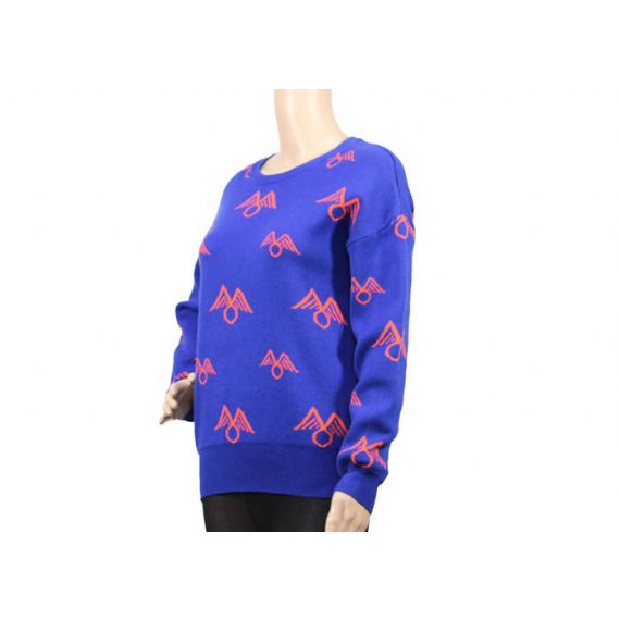 Свитер шеи длинной голубой акриловой женщины жаккарда Книт Бреатабле круглой осенний - 12093466