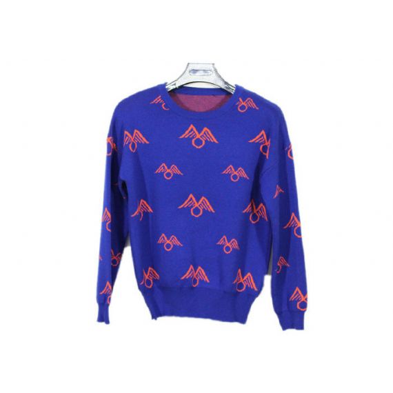 Свитер шеи длинной голубой акриловой женщины жаккарда Книт Бреатабле круглой осенний - 12093466