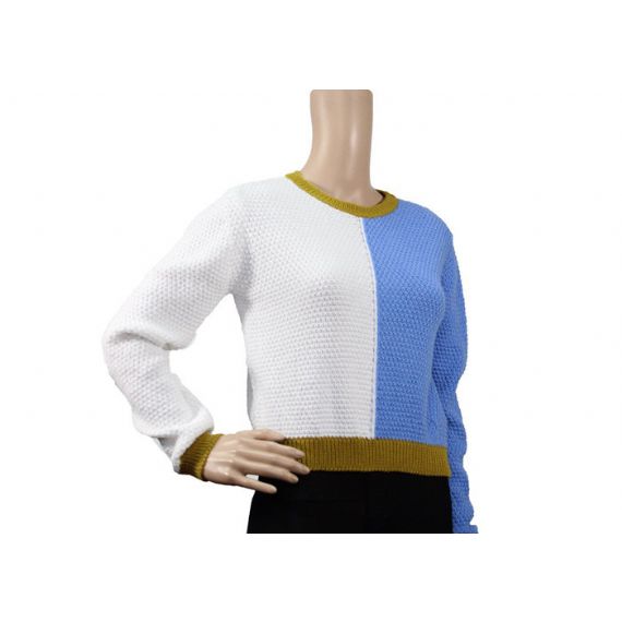 Свободный повседневный вязаный свитер с круглым вырезом для женщин - 12105004