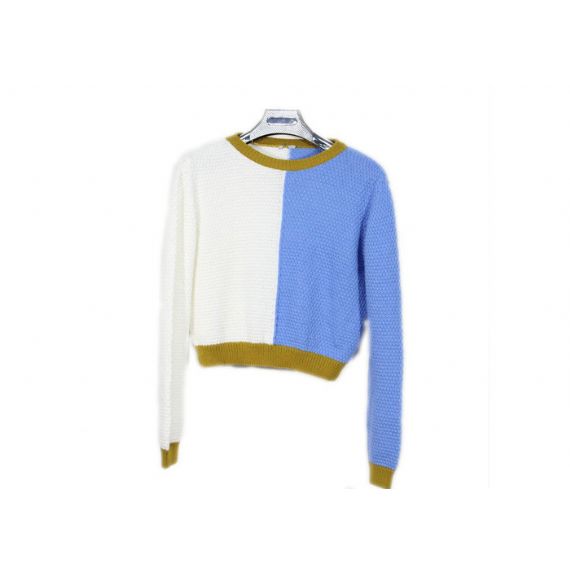 Свободный повседневный вязаный свитер с круглым вырезом для женщин - 12105004