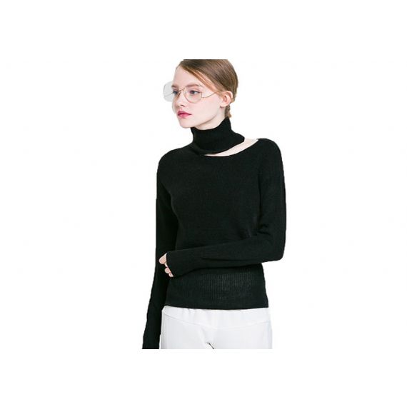 Осенний вязаный свитер с особым воротником для женщин, вязаный нашивкой - 11202507