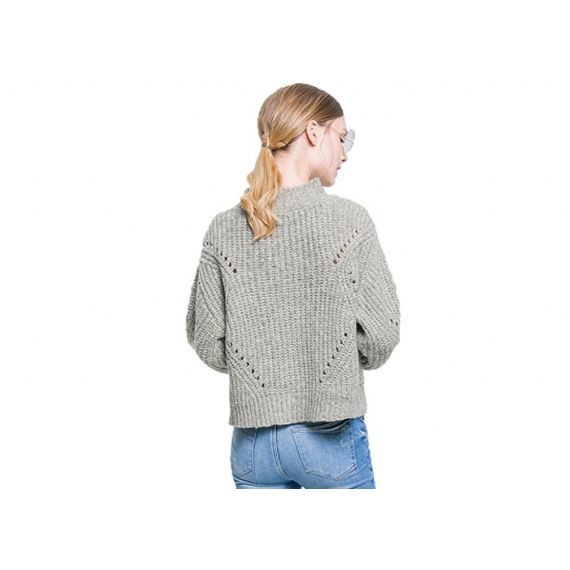 Свитер пуловера шеи полого дизайна свободный связанный круглый для женщин - 11202546