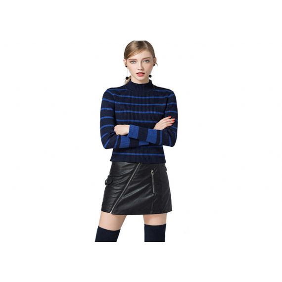 Свитер Книт женщин рукава нервюры круглый стиль пуловера круглой связанный нашивкой - 11202586