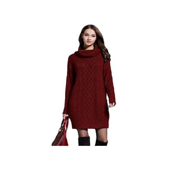 Женский вязаный свитер с высоким воротником и косами - 11202588