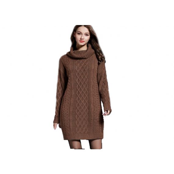 Женский вязаный свитер с высоким воротником и косами - 11202588