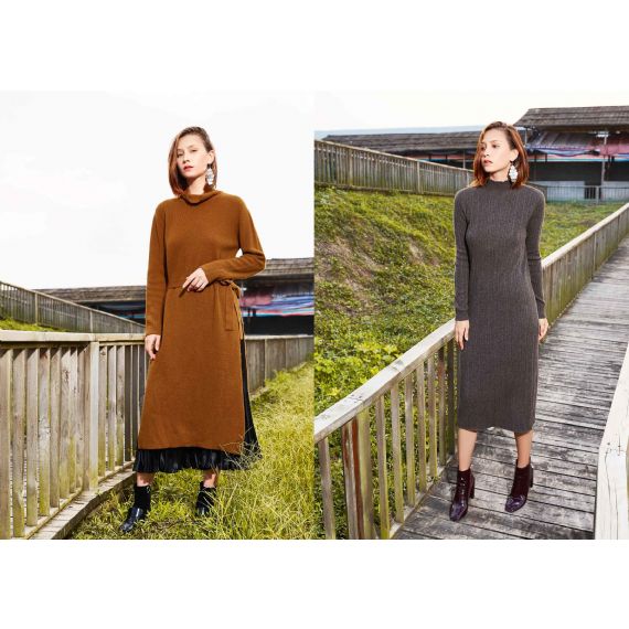 Платье кашемира элегантных свитеров нервюры сшитое по индивидуальному заказу теплым стилем изготовленное на заказ длинное - 11610934