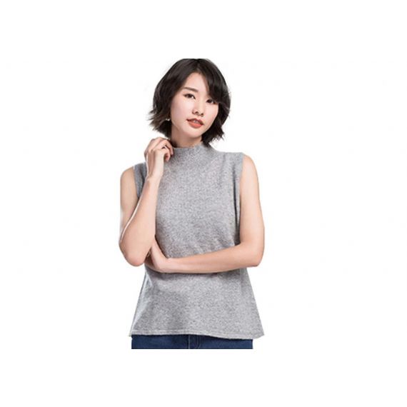 Свободные дамы связали жилет для женщин, жилет свитера сплошного цвета высокой шеи безрукавный - 11612709