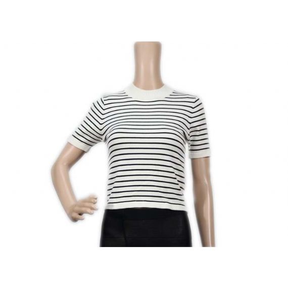 Футболка свитера Книт женщин компьютера черно-белая Стрипед крутая с коротким рукавом - 12103528