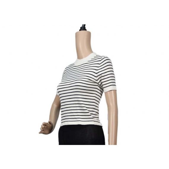 Футболка свитера Книт женщин компьютера черно-белая Стрипед крутая с коротким рукавом - 12103528