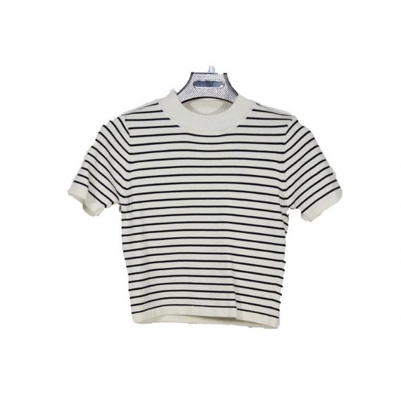 Футболка свитера Книт женщин компьютера черно-белая Стрипед крутая с коротким рукавом - 12103528