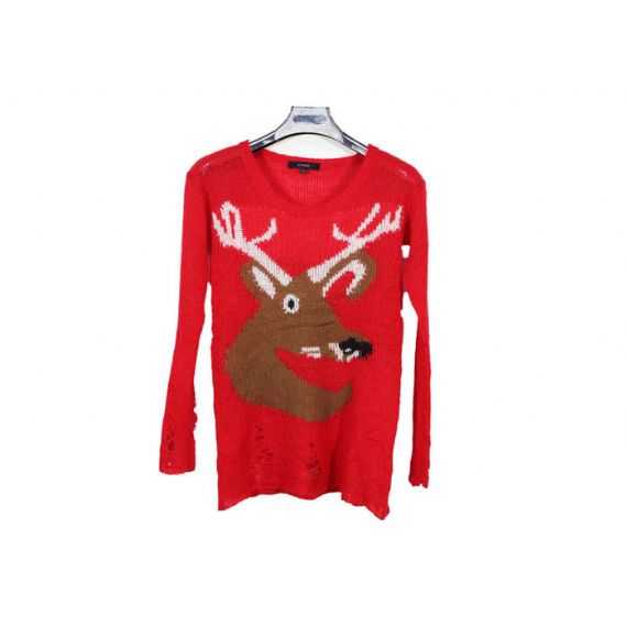 Пуловер рождества картины головы северного оленя свитера Книт красных длинных женщин для весны - 12103934
