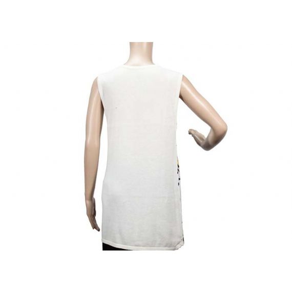 Уютная белая морщинка жилета свитера Книт женщин напечатанная шеей экипажа безрукавная анти- - 12104077