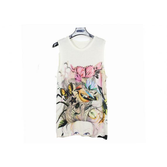 Уютная белая морщинка жилета свитера Книт женщин напечатанная шеей экипажа безрукавная анти- - 12104077