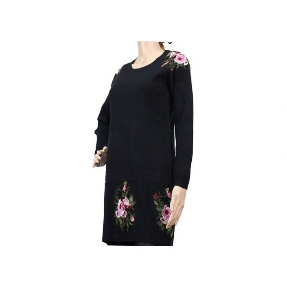 Цвет свитера Книт классических женщин рукава шеи экипажа длинных вышитый черный - 12104262