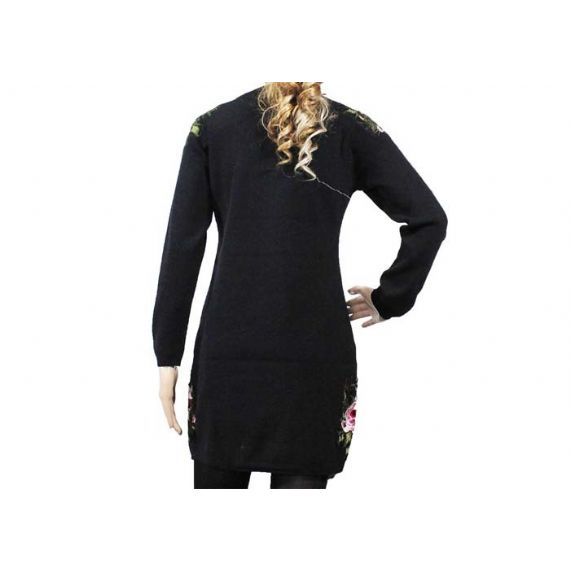 Цвет свитера Книт классических женщин рукава шеи экипажа длинных вышитый черный - 12104262