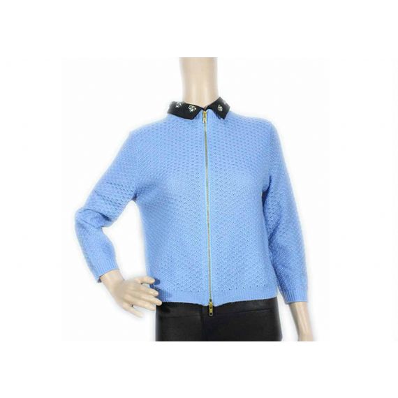 Голубой открытый передний кардиган Аргайл застегивает свитер сплошного цвета для женщин - 12104312