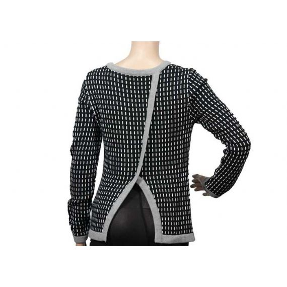 Осенне-зимний теплый толстый женский вязаный свитер черно-белый женский акрил - 12104808