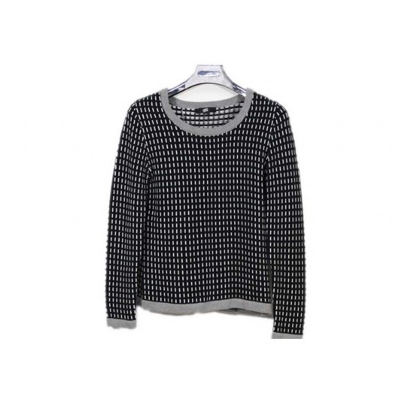 Осенне-зимний теплый толстый женский вязаный свитер черно-белый женский акрил - 12104808