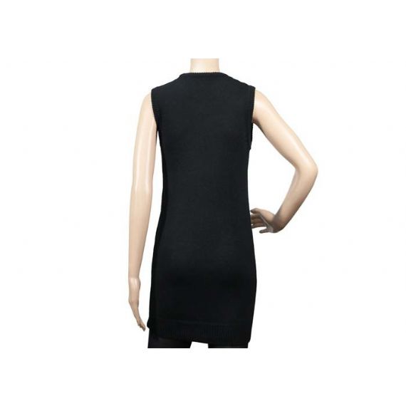 Жилет свитера Книт безрукавных женщин цвета черного золота, длинный жилет свитера дам - 12105322