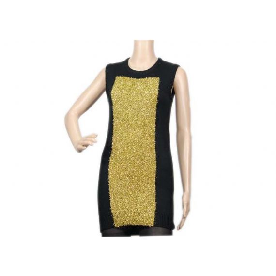 Жилет свитера Книт безрукавных женщин цвета черного золота, длинный жилет свитера дам - 12105322