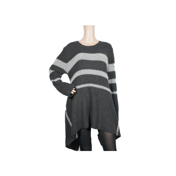 Серый воротник свитера женщин картины хлопка 12 Стрипед полосатый круглый длинный для осени - 12317225