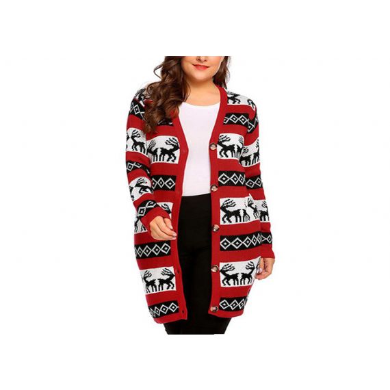 Плюс нейлон/акрылик кардигана свитера дерева Санты рождества уродливого размера для женщин - 11153779