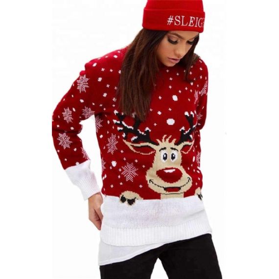 Женщина Смешные Рождественские Лоси Узорчатые Шею Свитер Пуловер Стиле - 11153796