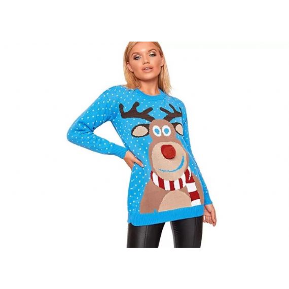 Круглый воротник, вязание женщин, уродливый рождественский свитер, пуловер, милый узор оленя - 11662816