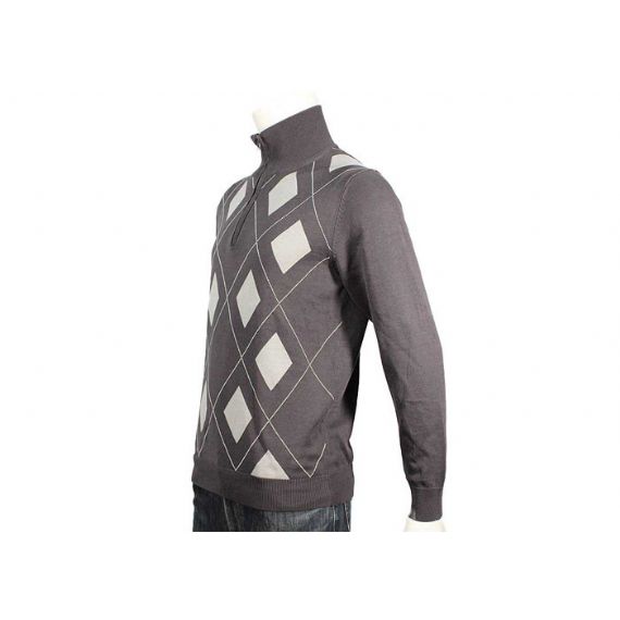 Вязаный пуловер с высоким воротом и застежкой-молнией с классическим узором Intasia - 11989635