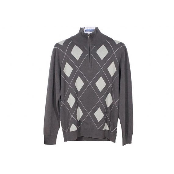 Вязаный пуловер с высоким воротом и застежкой-молнией с классическим узором Intasia - 11989635